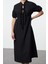 Moda Stil Regular Hakim Yaka Maxi Boy Fiyonk Detaylı Dokuma Elbise 1