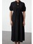 Moda Stil Regular Hakim Yaka Maxi Boy Fiyonk Detaylı Dokuma Elbise 3
