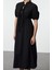Moda Stil Regular Hakim Yaka Maxi Boy Fiyonk Detaylı Dokuma Elbise 4