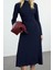Moda Stil Regular Bisiklet Yaka Midi Boy Shift Düz Kesim Saten Dokuma Elbise 1