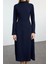 Moda Stil Regular Bisiklet Yaka Midi Boy Shift Düz Kesim Saten Dokuma Elbise 3