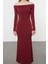 Moda Stil Slim Carmen Yaka Maxi Boy Renk Bloklu Fitted Vücuda Oturan Esnek Örme Elbise 3