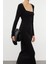 Moda Stil Fitted Kare Yaka Midi Boy Düz Bodycone Vücuda Oturan Esnek Örme Elbise 4