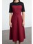 Moda Stil Regular Bisiklet Yaka Midi Boy Düz Dokuma Elbise 3