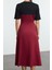 Moda Stil Regular Bisiklet Yaka Midi Boy Düz Dokuma Elbise 5