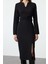 Moda Stil Regular V Yaka Midi Boy Vücudu Saran Dokuma Elbise 3