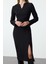 Moda Stil Regular V Yaka Midi Boy Vücudu Saran Dokuma Elbise 4