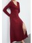 Moda Stil Fitted V Yaka Maxi Boy Düz Eteği Volanlı Skater Belden Açılan Esnek Örme Elbise 1