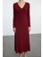 Moda Stil Fitted V Yaka Maxi Boy Düz Eteği Volanlı Skater Belden Açılan Esnek Örme Elbise 3