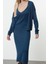 Moda Stil Slim V Yaka Midi Boy Triko Premium Iplik Özel Iplik Hırka-Elbise Takım 3
