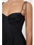 Moda Stil Regular Kalp Yaka Maxi Boy Drape Detaylı Dokuma Elbise 2
