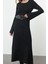Moda Stil Regular Bisiklet Yaka Maxi Boy Triko Kemerli Elbise 1