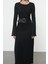 Moda Stil Regular Bisiklet Yaka Maxi Boy Triko Kemerli Elbise 3