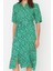 Moda Stil Regular Gömlek Yaka Midi Boy Çiçek Desenli Kuşaklı Dokuma Viskon Gömlek Elbise 1
