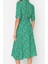Moda Stil Regular Gömlek Yaka Midi Boy Çiçek Desenli Kuşaklı Dokuma Viskon Gömlek Elbise 2