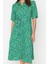 Moda Stil Regular Gömlek Yaka Midi Boy Çiçek Desenli Kuşaklı Dokuma Viskon Gömlek Elbise 3