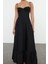 Moda Stil Regular Kalp Yaka Maxi Boy Drape Detaylı Dokuma Elbise 3