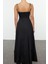 Moda Stil Regular Kalp Yaka Maxi Boy Drape Detaylı Dokuma Elbise 5