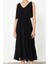 Moda Stil Regular V Yaka Maxi Boy A Kesim Beli Lastikli Şifon Astarlı Dokuma Elbise 3