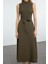 Moda Stil Regular Bisiklet Yaka Midi Boy Kuşaklı Belden Açılan Dokuma Elbise 3