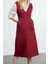 Moda Stil Regular V Yaka Midi Boy Düz Dokuma Elbise 4