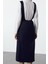 Moda Stil Regular V Yaka Midi Boy Düz Dokuma Elbise 5