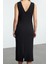 Moda Stil Regular V Yaka Midi Boy A Kesim Taş Işlemeli Jile Dokuma Elbise 5