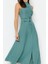 Moda Stil Regular Halter Yaka Maxi Boy Kemerli Dokuma Gömlek Elbise 1