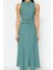 Moda Stil Regular Halter Yaka Maxi Boy Kemerli Dokuma Gömlek Elbise 3