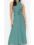 Moda Stil Regular Halter Yaka Maxi Boy Kemerli Dokuma Gömlek Elbise 4
