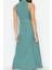 Moda Stil Regular Halter Yaka Maxi Boy Kemerli Dokuma Gömlek Elbise 5