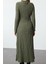 Moda Stil Regular Bisiklet Yaka Maxi Boy Düz Dokulu A-Line Esnek Örme Elbise 2