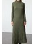Moda Stil Regular Bisiklet Yaka Maxi Boy Düz Dokulu A-Line Esnek Örme Elbise 3