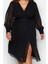 Moda Stil Fitted V Yaka Midi Boy Büyük Beden Yırtmaç Detaylı A-Kesim Çan Dokuma Elbise 4