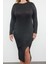 Moda Stil Fitted Bisiklet Yaka Midi Boy Büyük Beden Simli Fitilli Vücudu Saran Triko Elbise 4