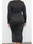 Moda Stil Fitted Bisiklet Yaka Midi Boy Büyük Beden Simli Fitilli Vücudu Saran Triko Elbise 5