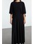 Moda Stil Relaxed Bisiklet Yaka Maxi Boy Kalıp Skater Esnek Örme Elbise 3