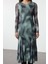 Moda Stil Slim Bisiklet Yaka Midi Boy Soyut Soyut Desenli Etek Ucu Fıfrfırlı Örme Elbise 3