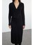 Moda Stil Regular Kruvaze Midi Boy Triko Düz Elbise 3
