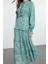 Moda Stil Oversize Bisiklet Yaka Uzun Tesettür Desenli Fırfırlı Dokuma Elbise 1