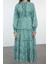 Moda Stil Oversize Bisiklet Yaka Uzun Tesettür Desenli Fırfırlı Dokuma Elbise 3