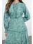 Moda Stil Oversize Bisiklet Yaka Uzun Tesettür Desenli Fırfırlı Dokuma Elbise 4