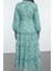 Moda Stil Oversize Bisiklet Yaka Uzun Tesettür Desenli Fırfırlı Dokuma Elbise 5