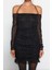 Moda Fitted Mini Boy Puantiyeli Vücuda Oturan Astarlı Drapeli Örme Tül Kısa Şık Abiye Elbise 3