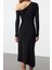 Moda Slim Asimetrik Yaka Maxi Boy Limited Editon Omzu Açık Vücuda Oturan Drapeli Esnek Örme Elbise 5