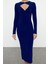 Moda Fitted Midi Boy Vücuda Oturan Pencere Cut Out Detaylı Örme Drapeli Şık Abiye Elbise 2