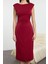 Moda Stil Regular Bisiklet Yaka Midi Boy Düz Kalıp Dokuma Elbise 3