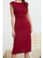 Moda Stil Regular Bisiklet Yaka Midi Boy Düz Kalıp Dokuma Elbise 4