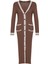 Moda Stil Regular V Yaka Maxi Boy Triko Renk Bloklu Elbise 3