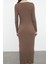 Moda Stil Regular V Yaka Maxi Boy Triko Renk Bloklu Elbise 5